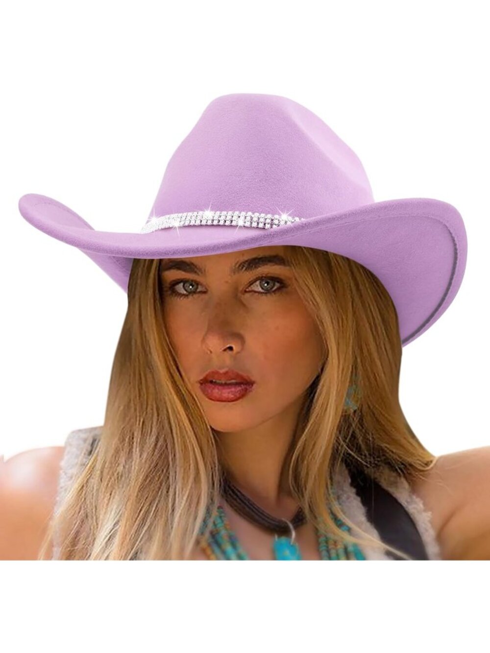Unisex Light Purple Western Cowboy Wide Brim Fedora Belt Buckle Imported Hat